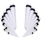 14 to 00G 18 Piece White Acrylic Ear Stretching Taper Kit Set