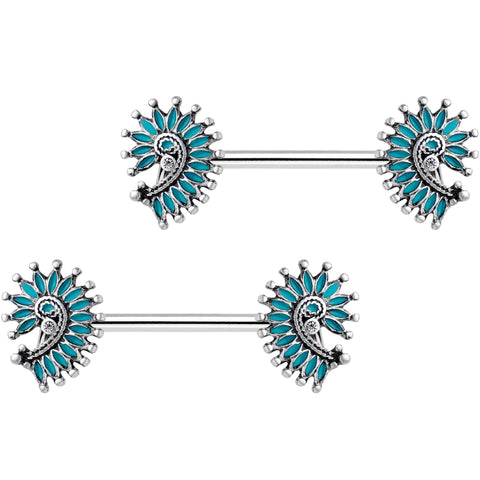 Blue Southwest Swirl Barbell Nipple Ring Set