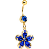Blue Gem Gold PVD Zinnia Flower Dangle Belly Ring