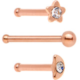 Clear CZ Gem Rose Gold PVD Night Sky Nose Bone 3 Pack Set