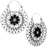 Clear Black Gem Twists and Flowers Tunnel Plug Earrings