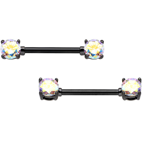9/16 Aurora Gem Black Anodized Prong Barbell Nipple Ring Set