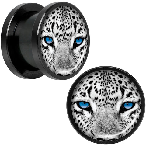 Black White Leopard Eyes Black Anodized Screw Fit Plug Set 1/2