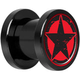 Black Red Distressed Star Black Anodized Screw Fit Plug Set 0G