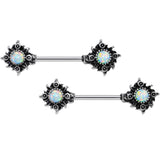 14G 5/8 White Synthetic Opal Tribal Sun Nipple Barbell Set