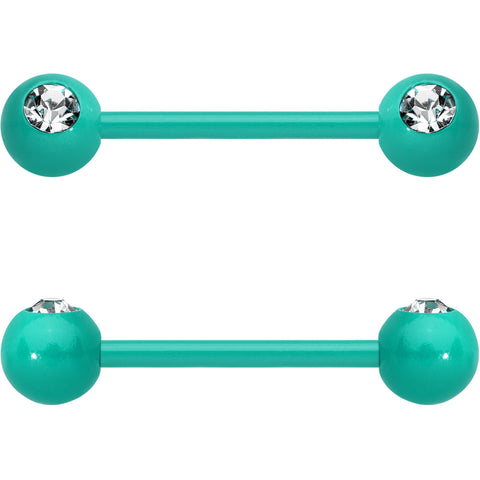 14G 5/8 Clear Gem Green Acrylic Over Steel Nipple Barbell Set