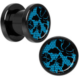 Blue Floral Lace Black Anodized Screw Fit Plug Set 0G