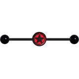 14G Black Red Distressed Star Black Industrial Barbell 37mm