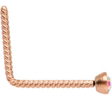 Aurora 2mm Gem Inlay Rose Gold IP So Twisted L Shaped Nose Ring