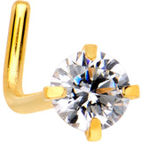 20G 1/4 Clear 3mm CZ Gem Gold IP L-Shape Nose Ring