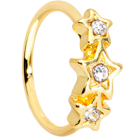 20G 5/16 Clear Gem Gold Tone Tri Star Seamless Circular Ring