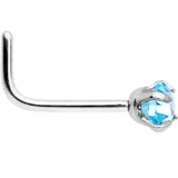 20G 1/4 Aqua 3mm CZ Gem Steel L-Shape Nose Ring