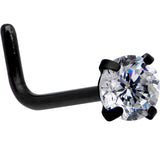 20G 1/4 Clear 3mm CZ Gem Black IP L-Shape Nose Ring