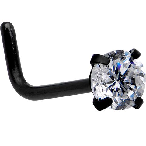 20G 1/4 Clear 3mm CZ Gem Black IP L-Shape Nose Ring