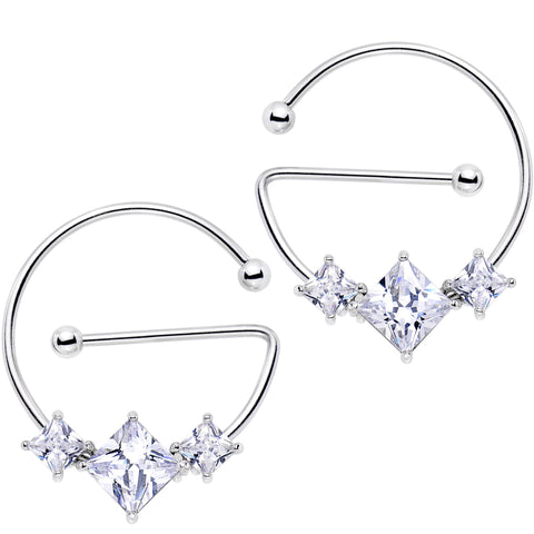 14G 5/8 Clear Gem Glam Trio Universal Nipple Ring Set