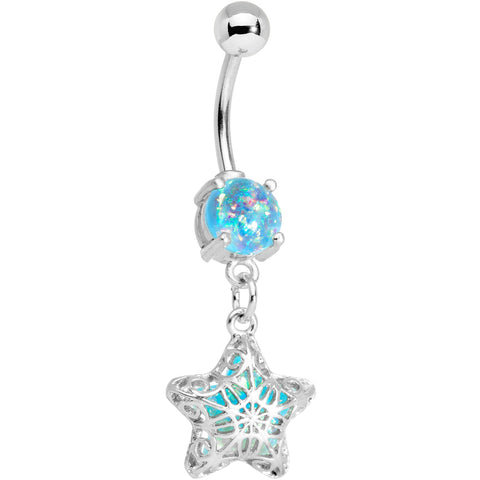 Aqua Faux Opal Captive Star Dangle Belly Ring