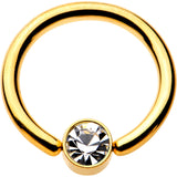 14G 3/8 Clear Gem 4mm Disc Gold IP BCR Captive Ring