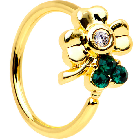 20G 5/16 Green Gem Gold PVD Clover Bow Seamless Circular Ring
