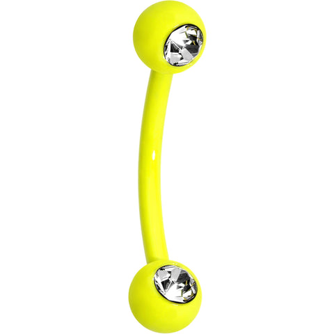 3/8 Clear Gem Yellow Acrylic Over Steel Curved Eyebrow Piercing