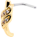 20G Clear CZ Gold Tone Swish Faux Hoop L Shaped Nose Ring