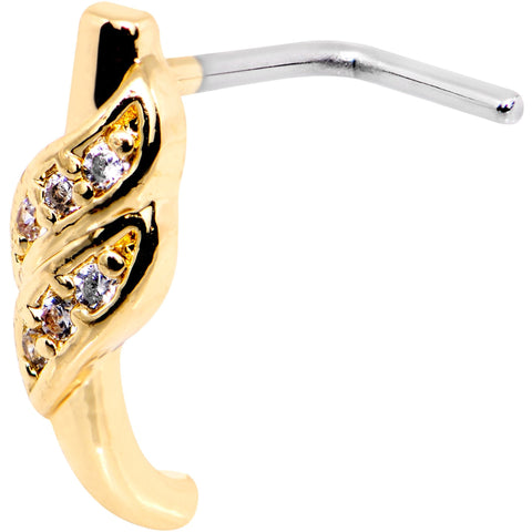 20G Clear CZ Gold Tone Swish Faux Hoop L Shaped Nose Ring