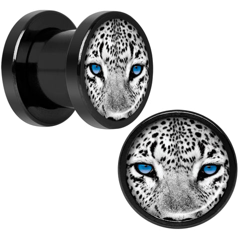 Black White Leopard Eyes Black Anodized Screw Fit Plug Set 0G