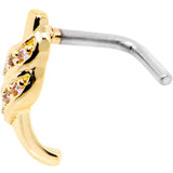 18G Clear CZ Gold Tone Swish Faux Hoop L Shaped Nose Ring
