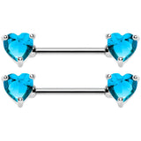 14G 9/16 Multi Color Heart Gem Barbell Nipple Ring Pack Set of 6