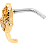 18G Clear CZ Gold Tone Leaf Faux Hoop L Shaped Nose Ring