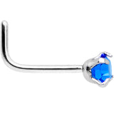 20G 1/4 Blue 3mm CZ Gem Steel L-Shape Nose Ring