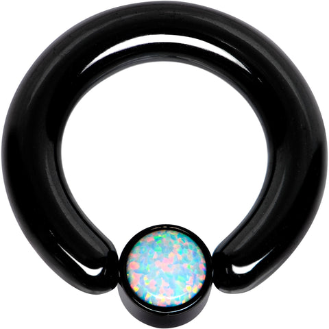 6G 1/2 White Faux Opal 6mm Disc Black IP BCR Captive Ring