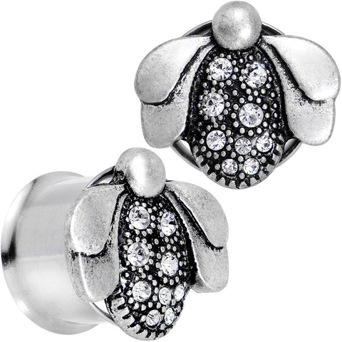 5/8 Clear Gem Steel Allow Me Ladybug Double Flare Tunnel Plug Set