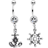 Clear Gem Best Friend Nautical Dangle Belly Ring Set of 2