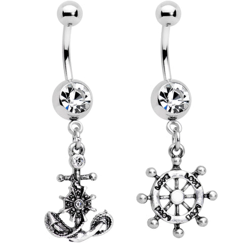 Clear Gem Best Friend Nautical Dangle Belly Ring Set of 2