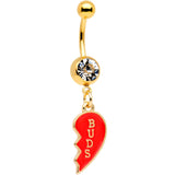 Clear Gem Best Buds Heart Dangle Belly Ring Set of 2