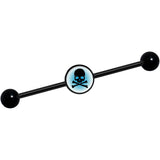 14G Blue Black Skull Black Industrial Barbell 37mm