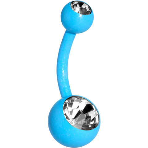 14G 3/8 Clear Gem Blue Glow In The Dark Effect Belly Ring
