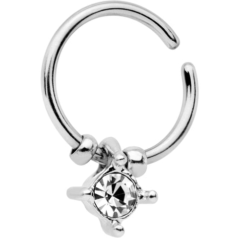 18G Silver Tone Clear Gem Drop Annealed Seamless Circular Ring