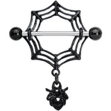 9/16 Black Gem Black Spiders Webs Halloween Dangle Nipple Shield Set