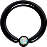 10G 1/2 White Faux Opal 4mm Disc Black IP BCR Captive Ring