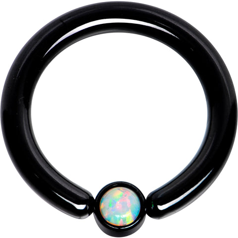 10G 1/2 White Faux Opal 4mm Disc Black IP BCR Captive Ring