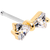 20G 1/4 Clear CZ Gem Gold Tone Bow Tie Formal Nose Bone