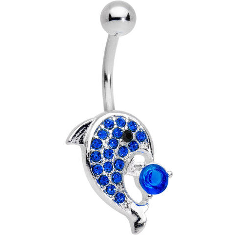Blue Gem Delightful Dolphin Belly Ring