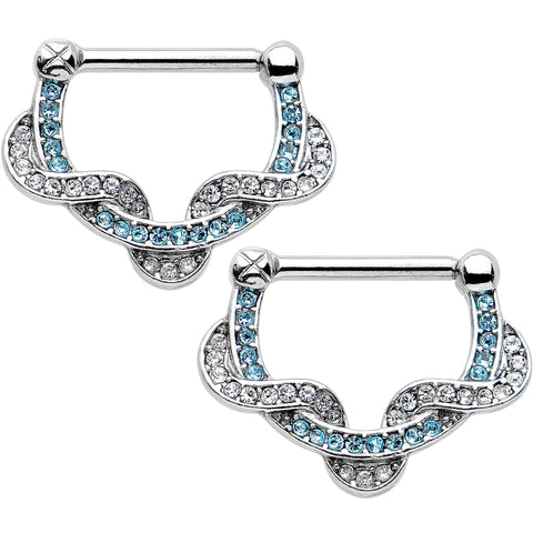 14G 3/8 Aqua Gem Twist of Love Nipple Clicker Set
