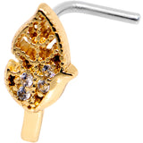 20G Clear CZ Gold Tone Leaf Faux Hoop L Shaped Nose Ring