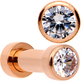 Clear CZ Gem Rose Gold PVD Glitzy Screw Fit Tunnel Plug Set