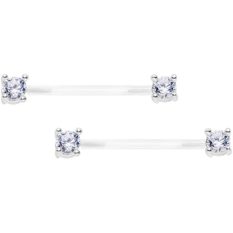 13/16 925 Silver Clear Gem Bioplast Round Solitaire Nipple Ring Set