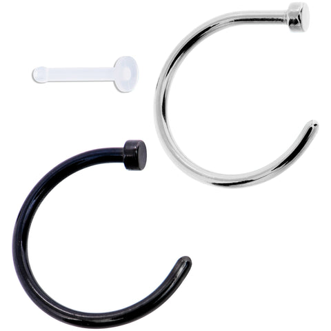 18G 3/8 Pack Set of 3 Assorted Stainless Steel Nose Hoop Rings