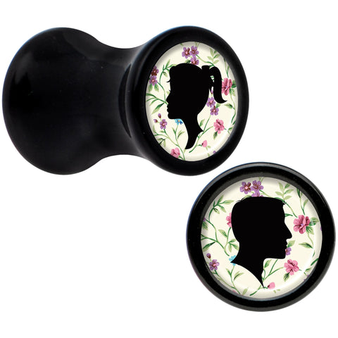 Black Acrylic Man Woman Floral Silhouette Saddle Plug Set 4G