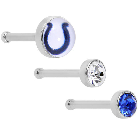 20G Licensed NFL Indianapolis Colts Logo Nose Bone 3 Pack Set